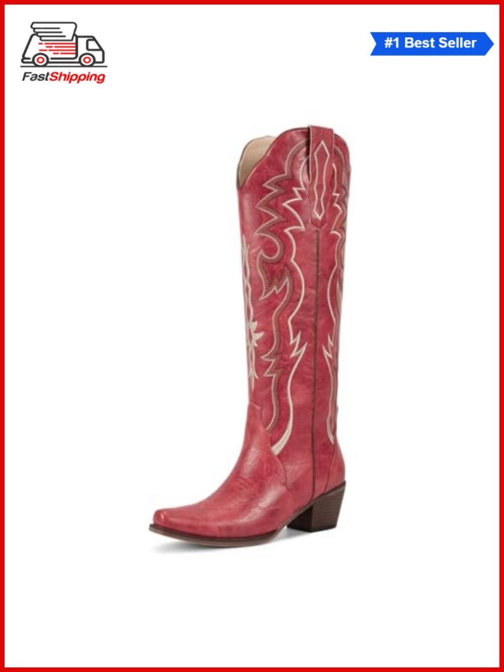 Knee High Cowboy Boots Faux Leather Snip Toe Western Boots